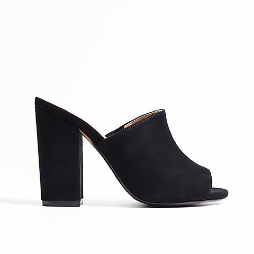 EUC Express Black Heeled Slide Open Toe Mules